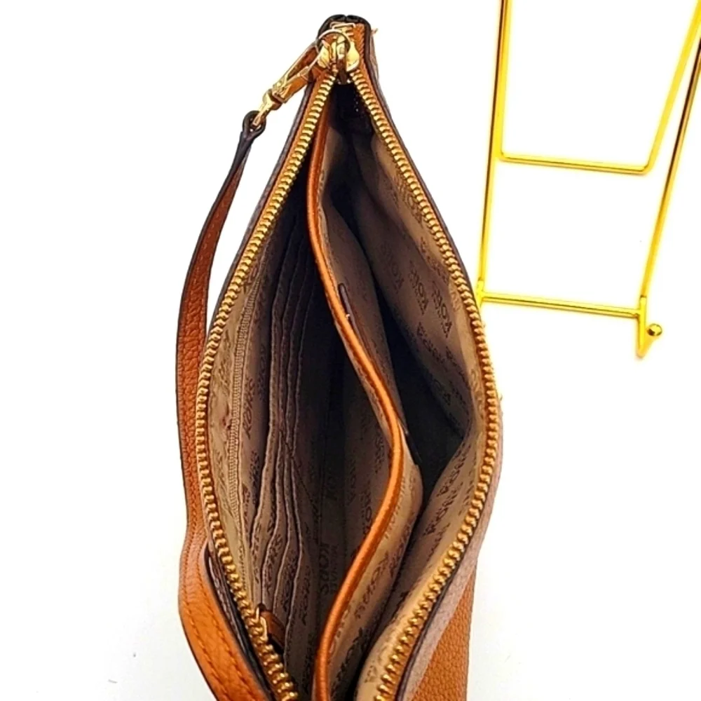 MICHAEL KORS Camel Leather Large Wristlet Cars Holder and Zipper pouch inside